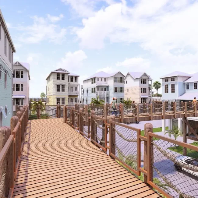 Rendering — Boardwalk lined with cottages