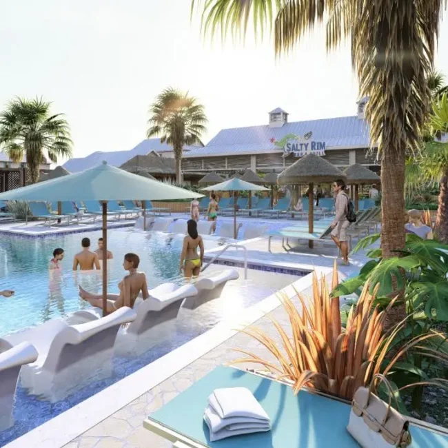 Rendering — Pool and sun shelf with partially submerged loungers