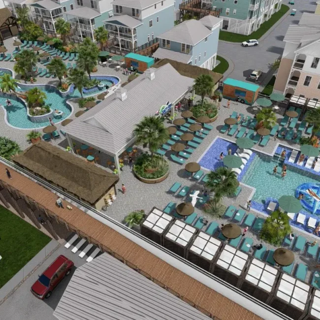 Rendering — Aerial view of property with pool and lazy river