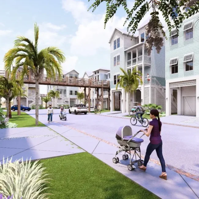 Rendering — Cottages and sidewalk