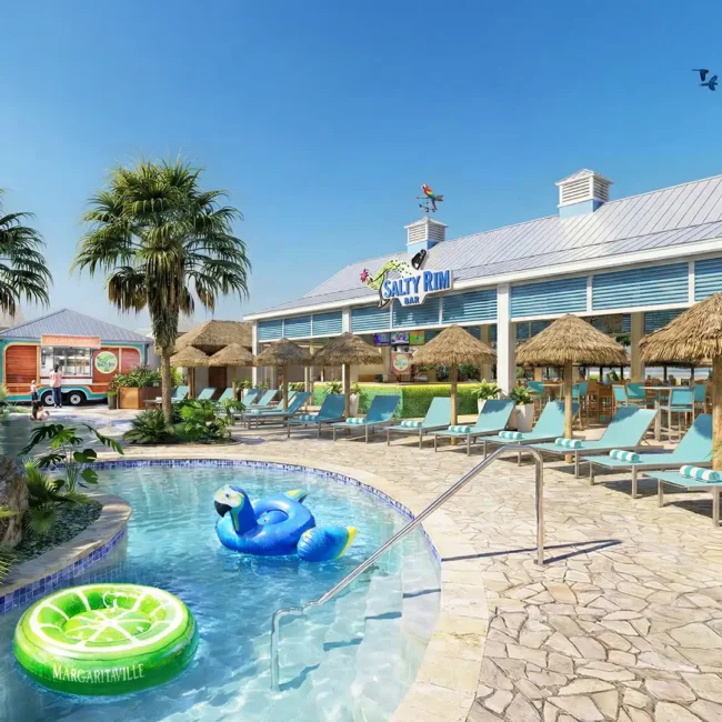 Rendering — Lazy river entry point and lounge chairs